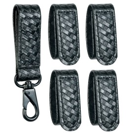 TAFTACFR Basketweave Duty Belt Keeper with Double Snaps(Set of 4) +1 Keeper with Strong Metal Key Clip(1 Pack)