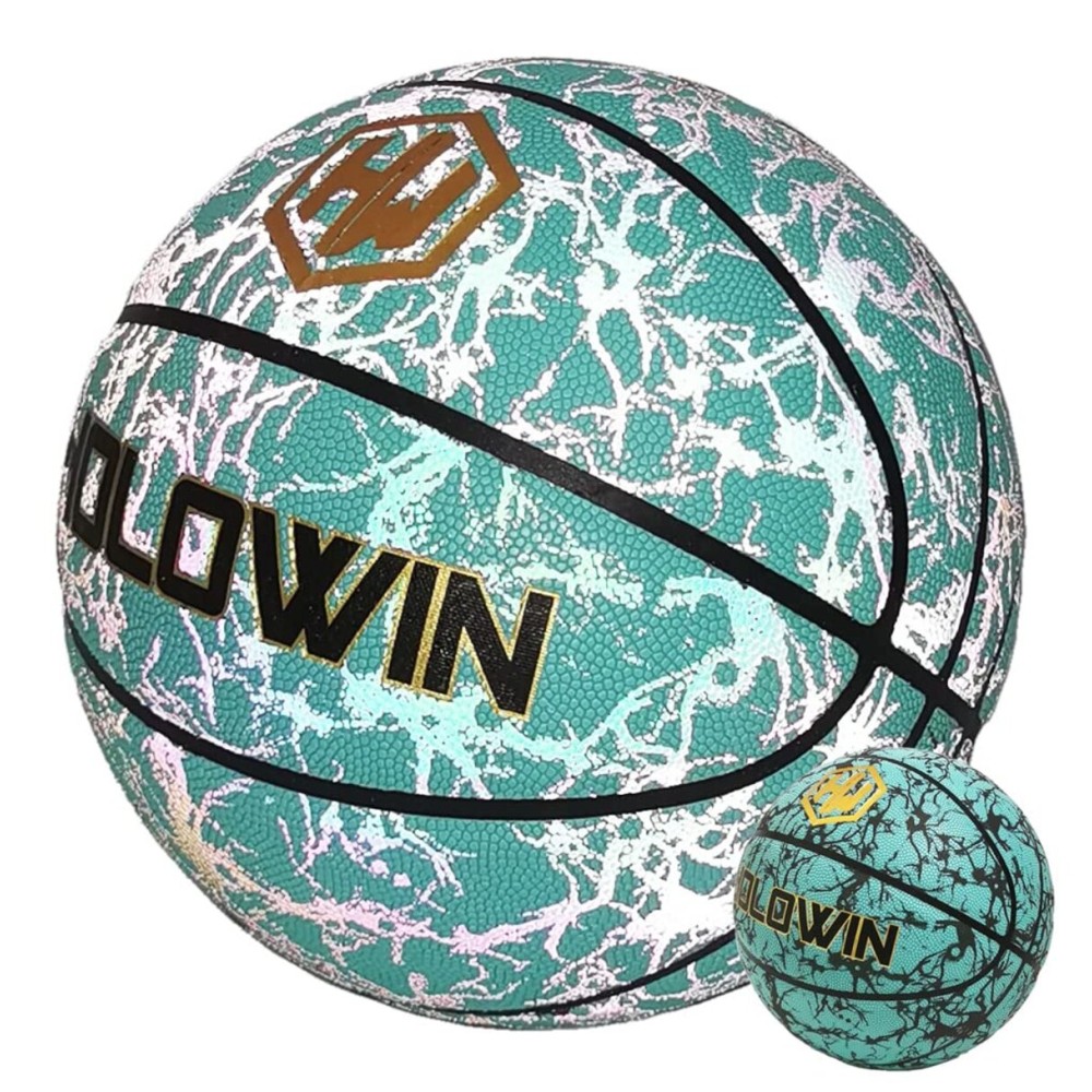 HW HOLOWIN Reflective Glowing Holographic Luminous Basket Ball for Night Game, Perfect HoloHoops Gifts Toys (Blue, Size 7)
