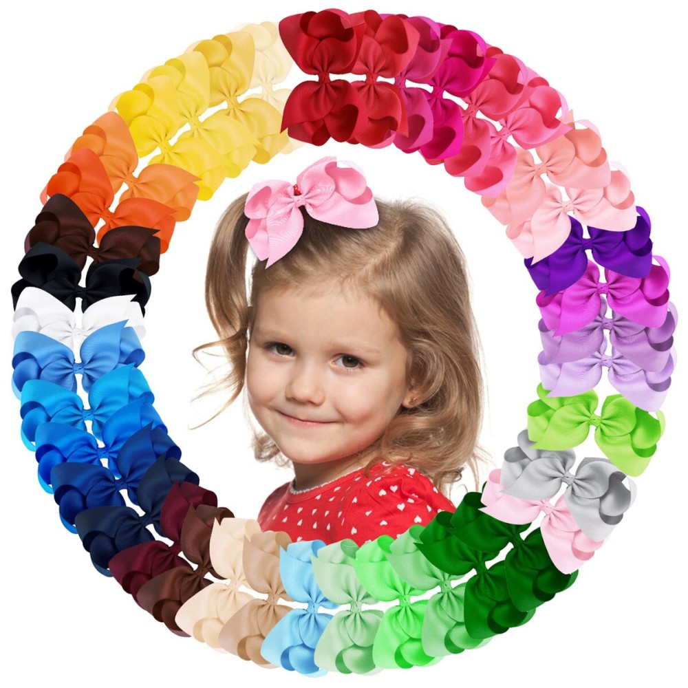 Oaoleer 40Pcs 4.5 Hair Bows Clips Grosgrain Ribbon Bows Hair Alligator Clips Hair Barrettes Hair Accessories for Baby Girls Infants Toddlers Kids Teens Children (4.5 Inch, 40 Colors)