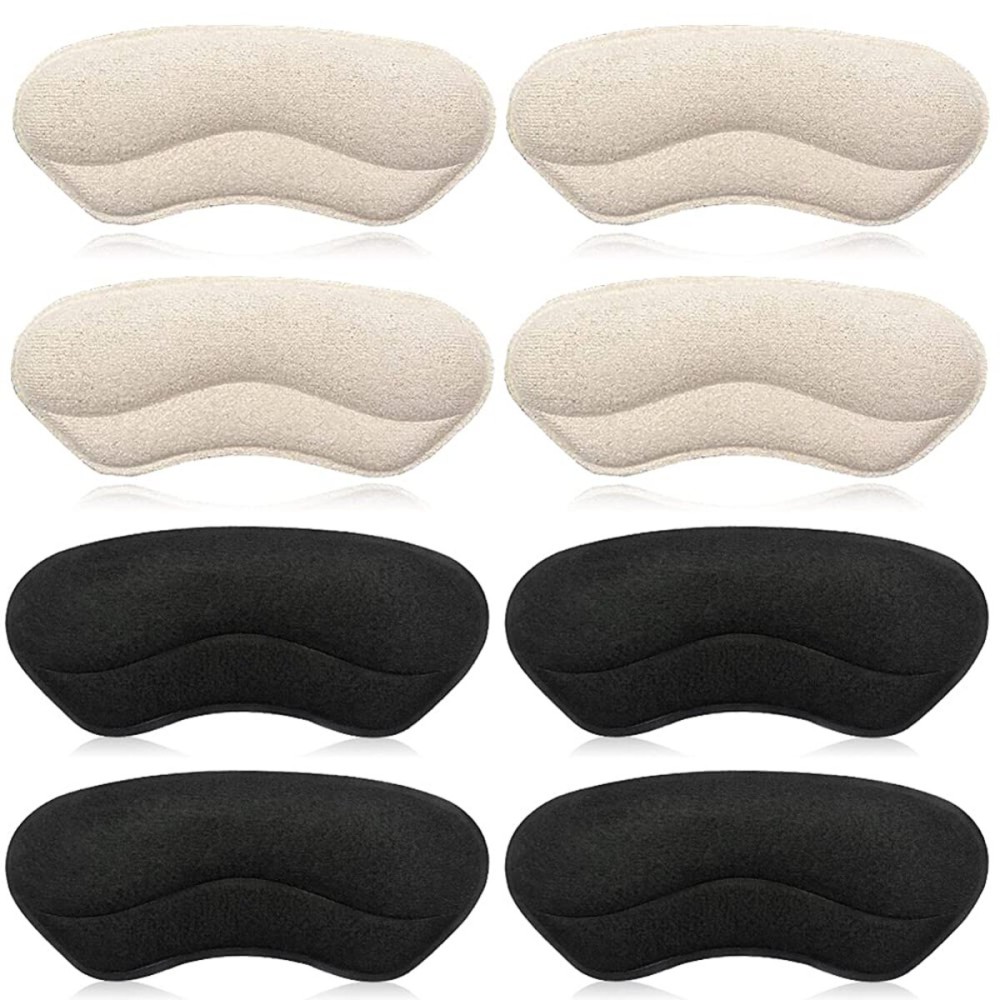 Dr. Foots Heel Grips for Kids and Women, Self-Adhesive Heel Cushion Inserts for Girls and Boys Prevent Heel Slipping, Rubbing, Blisters, Foot Pain - 4pairs (Beige+Black)