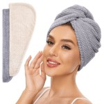 SimpleField 2 Pack Microfiber Hair Towel Wrap for Women, Anti Frizz Quick Drying Hair Turban for All Hair Style, Absorbent and Lightweight (Beige + Grey)