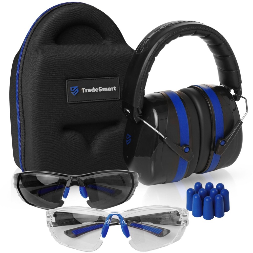 TradeSmart All-in-One Shooting Ear Protection - Comfort+ NRR 28 Earmuffs, Glasses & Earplugs + Carry Case