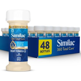 Similac 360 Total Care Infant Formula, Has 5 HMO Prebiotics, Our Closest Prebiotic Blend to Breast Milk, Non-GMO, Baby Formula, Ready to Feed, 2-fl-oz Bottle, Pack of 48