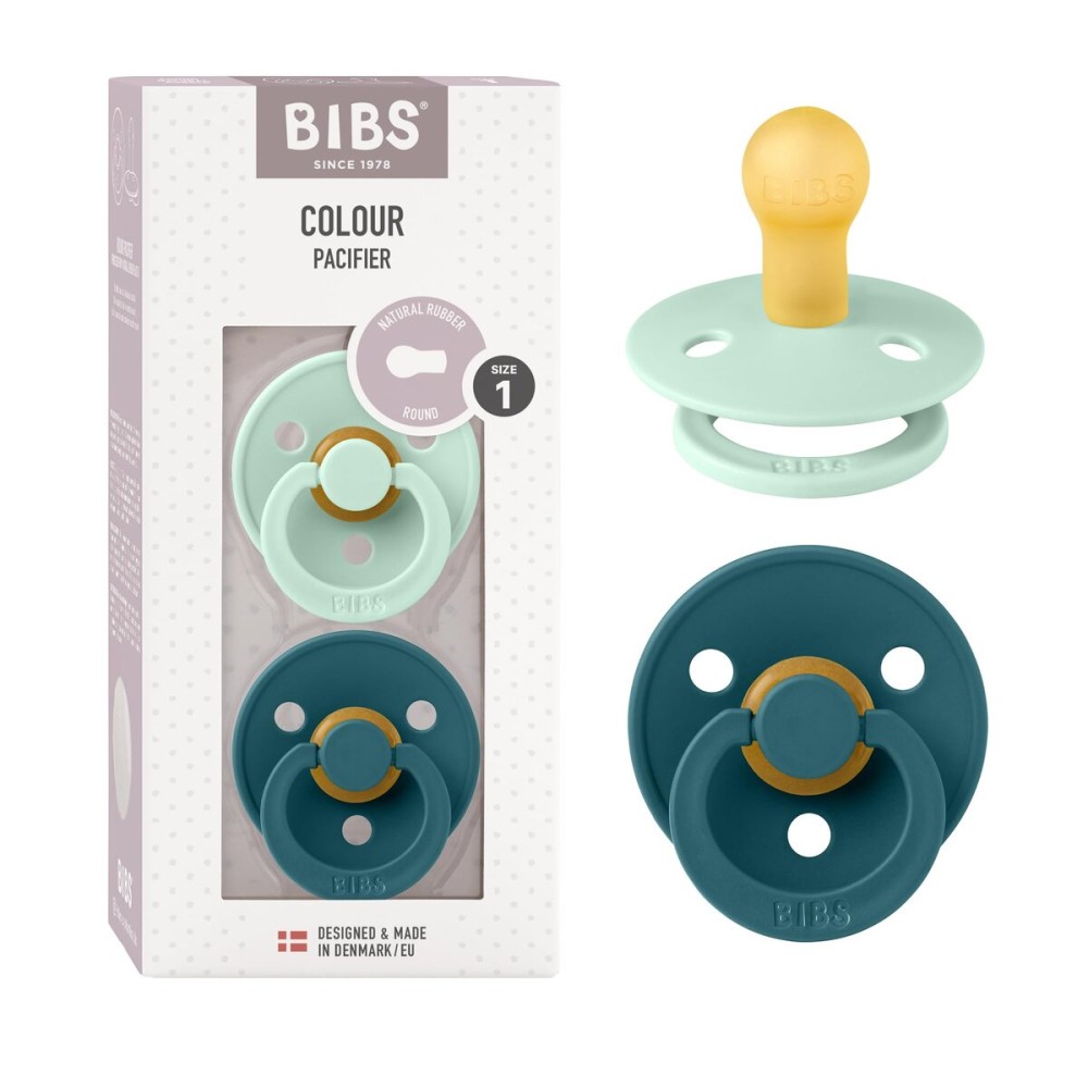 BIBS Pacifiers Colour Collection | Natural Rubber Baby Pacifier | Set of 2 BPA-Free Soothers | Made in Denmark | 6+ Months (Pack of 2) | Nordic Mint/Forest Lake