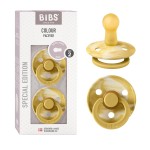 BIBS Pacifiers Colour Collection | Natural Rubber Baby Pacifier | Set of 2 BPA-Free Soothers | Made in Denmark | 6+ Months (Pack of 2) | Mustard/Ivory Tie Dye