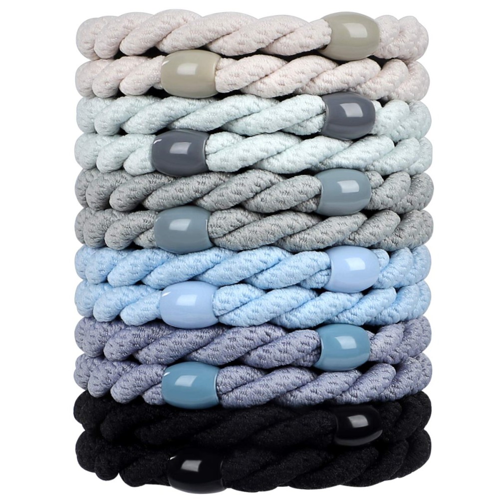 COZEASY 12 pcs Assorted Elastic Hair Ties, No-Metal Gentle Secure Hold Ponytail Holders, No Damage or Snagging Braided Hair Bands, Perfect for Girls and Women with Thick or Curly Hair (Multicolor 18)