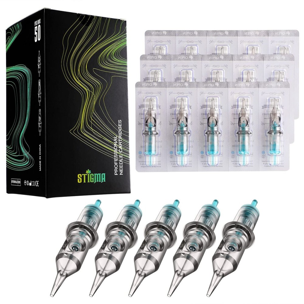 STIGMA Aquamarine Knight Bugpin Tattoo Cartridges Assorted 50pcs of Round Liner 10 0.3mm RL(1003RL 1005RL 1007RL 1009RL 1011RL) Disposable Tattoo Cartridge Needles EN02B-50KIT-R