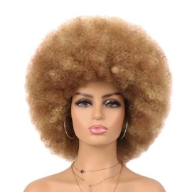 G&T Wig 70s Afro Wig Short Kinky Curly Colored Wigs for Women Mixed Blonde Large Bouncy and Soft Natural Looking Heat Resistant Synthetic Hair Wigs
