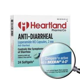 Heartland Pharma Loperamide Hydrochloride 2mg | Anti-Diarrheal Medicine | Anti-Gas Medicine | Blister Pack | USA Manufactured | 24 Softgels