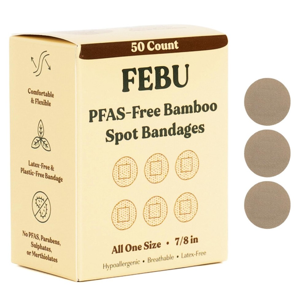 FEBU Eco-Friendly Bamboo Fabric Bandages | PFAS Free Bandages for Scrapes & Cuts | Flexible Fabric Bandage | Fully Compostable, Latex Free Bandage | 50 Count Spot