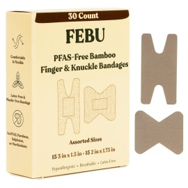 FEBU Eco-Friendly Bamboo Fingertip Bandages | PFAS Free Knuckle Bandages for First Aid | Flexible Fabric Wound Dressing | Fully Compostable, Latex Free Bandage | 30 Count Knuckle & Finger Bandage