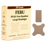 FEBU Eco-Friendly Large Bamboo Bandages | PFAS Free Bandages for Scrapes & Cuts | Flexible Fabric Bandage | Fully Compostable, Latex Free Bandage | 20 Count Large