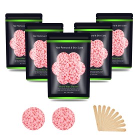 Auperwel Wax Beads for Hair Removal 1.1 lb (17.6 oz), Hard Wax Waxing Beads Kit for Sensitive Skin Brazilian, Face, Bikini, Eyebrow, Legs, Painless for Women Men, 5 packs with 10 Sticks