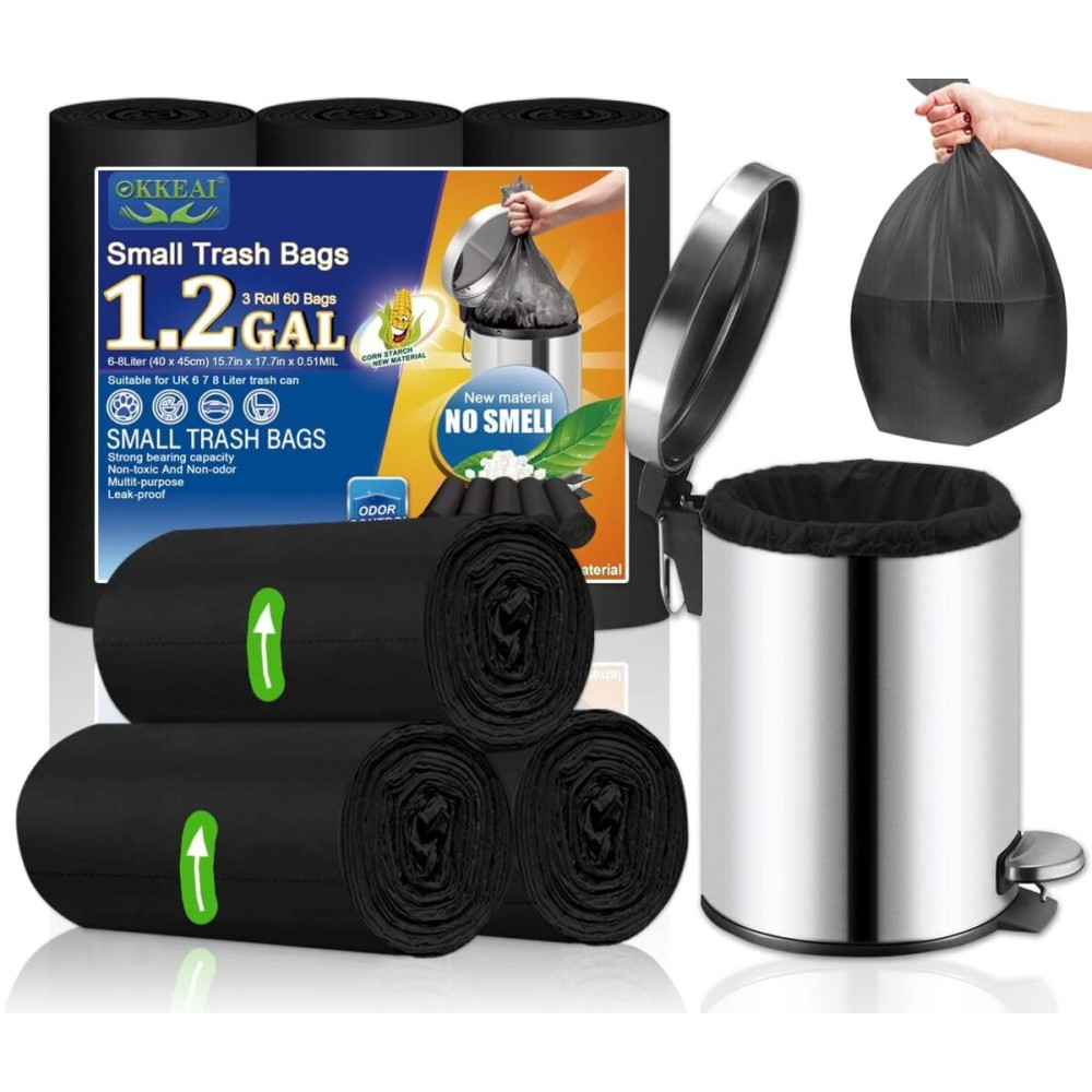 OKKEAI Small Garbage Bags for Bathroom Can 5 Liter Trash Bags 1.2 Gal Waste Basket Liners for Bathroom Mini Trash Bags Trash Plastic Bags Small