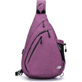 TurnWay Water-Proof Sling bag/Crossbody Backpack/Shoulder Bag with USB Charging Port for Travel, Hiking, Cycling, Camping (Purple)