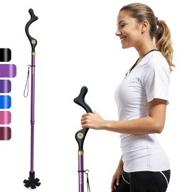 Honmido Walking Cane Foldable for Men & Women Seniors for Balance,Self Standing Folding Cane,Height Adjustable Anti-Slip Lightweight Alloy Walking Stick Collapsable for Travel Mobility Aid (Purple)