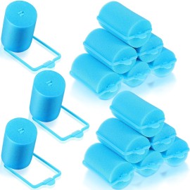 Geyoga 18 Pieces Sponge Hair Rollers Large Soft Foam Hair Styling Curlers Large Size Hairdressing Curlers for Women(Blue,1.4 x 2.6 Inches)