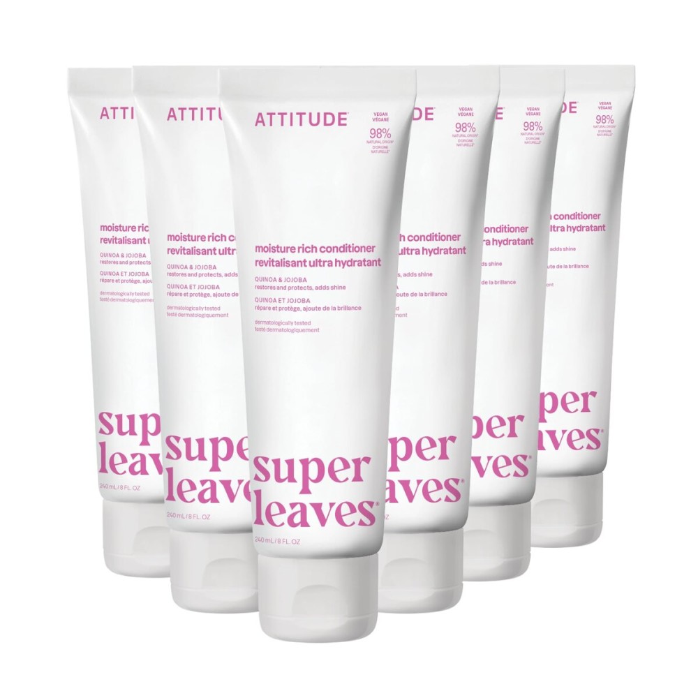 ATTITUDE Moisture Rich Hair Conditioner, For Dry and Damaged Hair, Naturally Derived Ingredients, Vegan Detangler, Dermatologiocally Tested, Quinoa and Jojoba, 240 mL (Pack of 6)