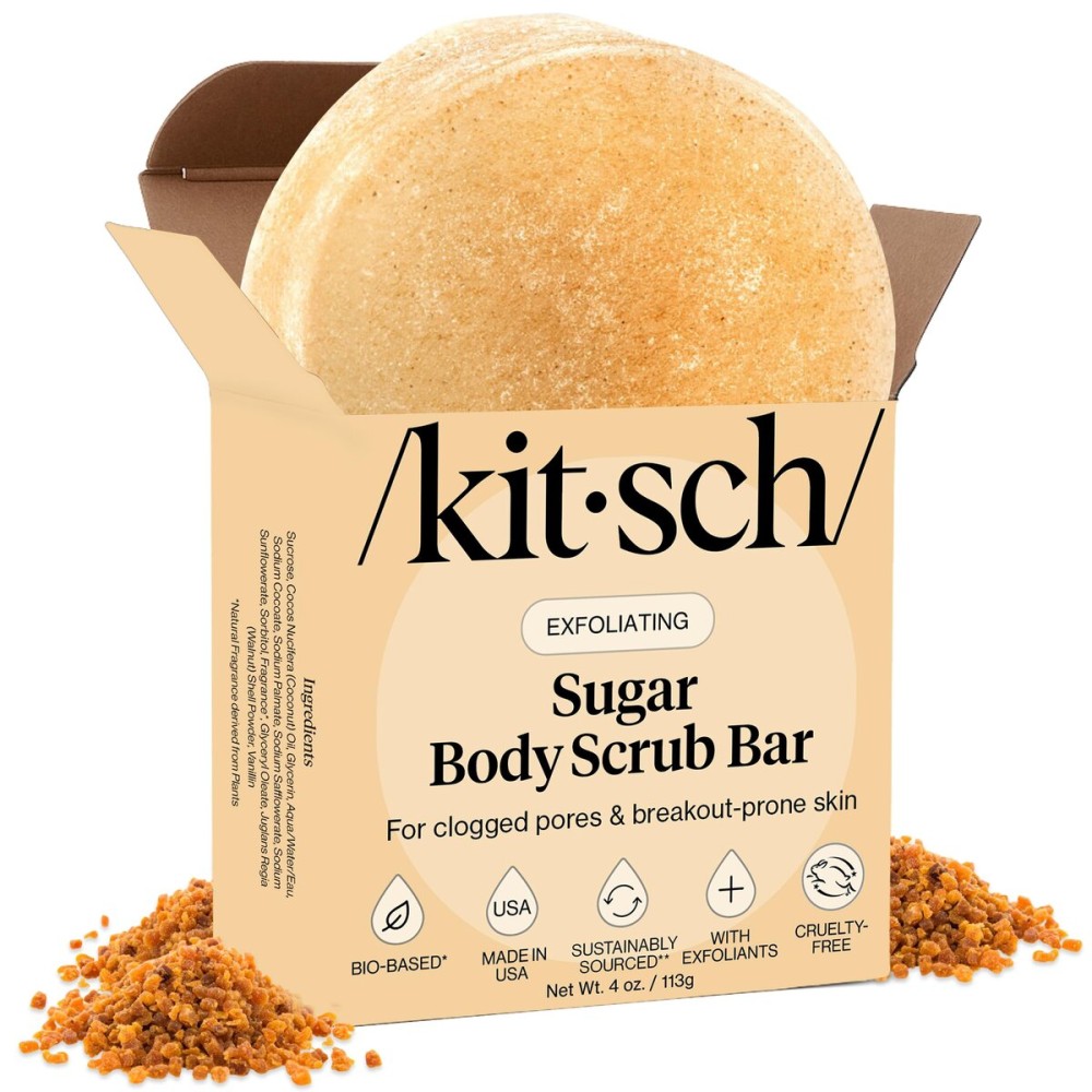 Kitsch Exfoliating Sugar Scrub for Body - All Natural Body Scrub Bar Soap for Smooth, Hydrated & Glowing Skin - Vegan Soap Bar Exfoliator for Men and Women - Made in the USA - 4 oz