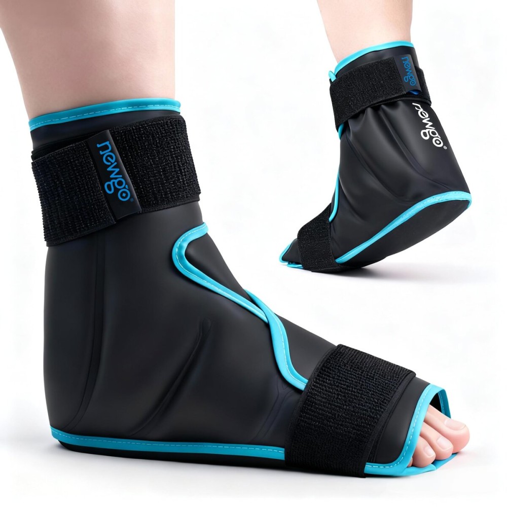 NEWGO Ice Pack Foot Ankle Ice Pack Wrap for Plantar Fasciitis, Foot Surgery Recovery, Hot Cold Therapy Ice Boot for Bunions, Ankle Injury, Swelling, Burning Feet - Black