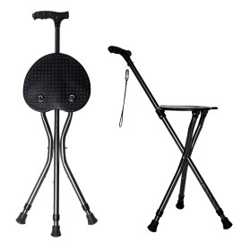 Yayayo Hold 440 lbs Folding Canes with Seat Walking Stick Height Adjustment Cane Seat Capacity Frosted Handle with Magnetic Therapy Stone Crutches Stool