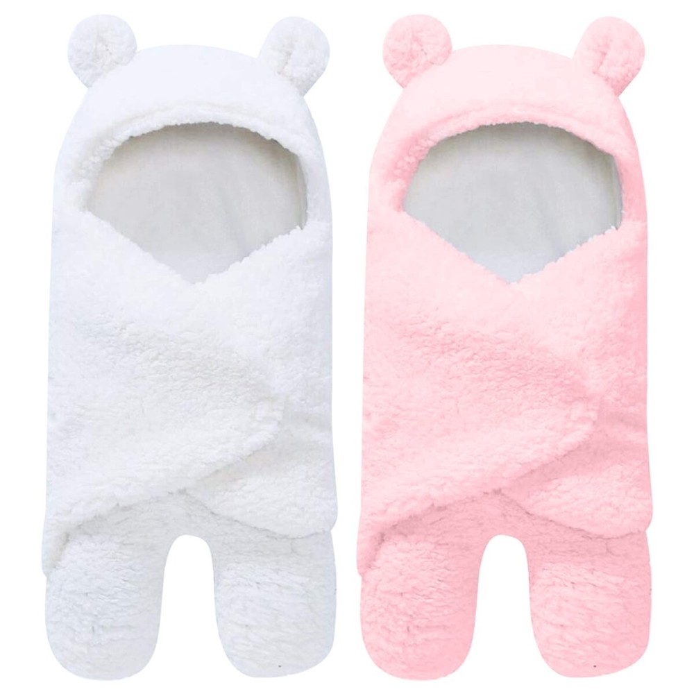 Spotted Play 2 Pack Sherpa Baby Swaddle Blanket - Pink and White