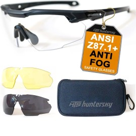 HTS HUNTERSKY S57 3 Color Lens Ballistic Tactical Shooting Glasses ANSI Z87+ UV400 Anti-Fog Eyewear for Airsoft Range Security and Outdoor Sports, for Men and Women