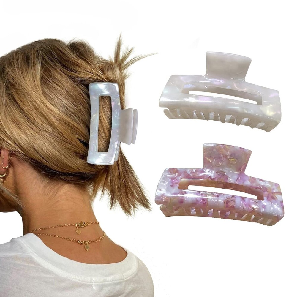 Wekin Hair Claw Clips for Thick Hair, 2 Pack Tortoise Hair Clips, Acrylic Celluloid French Butterfly Jaw Clips, Strong Hold for Women Girl (Large 4\', Aurora)