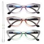 EYEURL Cat Eye Reading Glasses for Women Blue Light Blocking 3 Pack Computer Readers 1.25 Spring Hinge Anti UV Fashion Lightweight Frames Eyeglasses