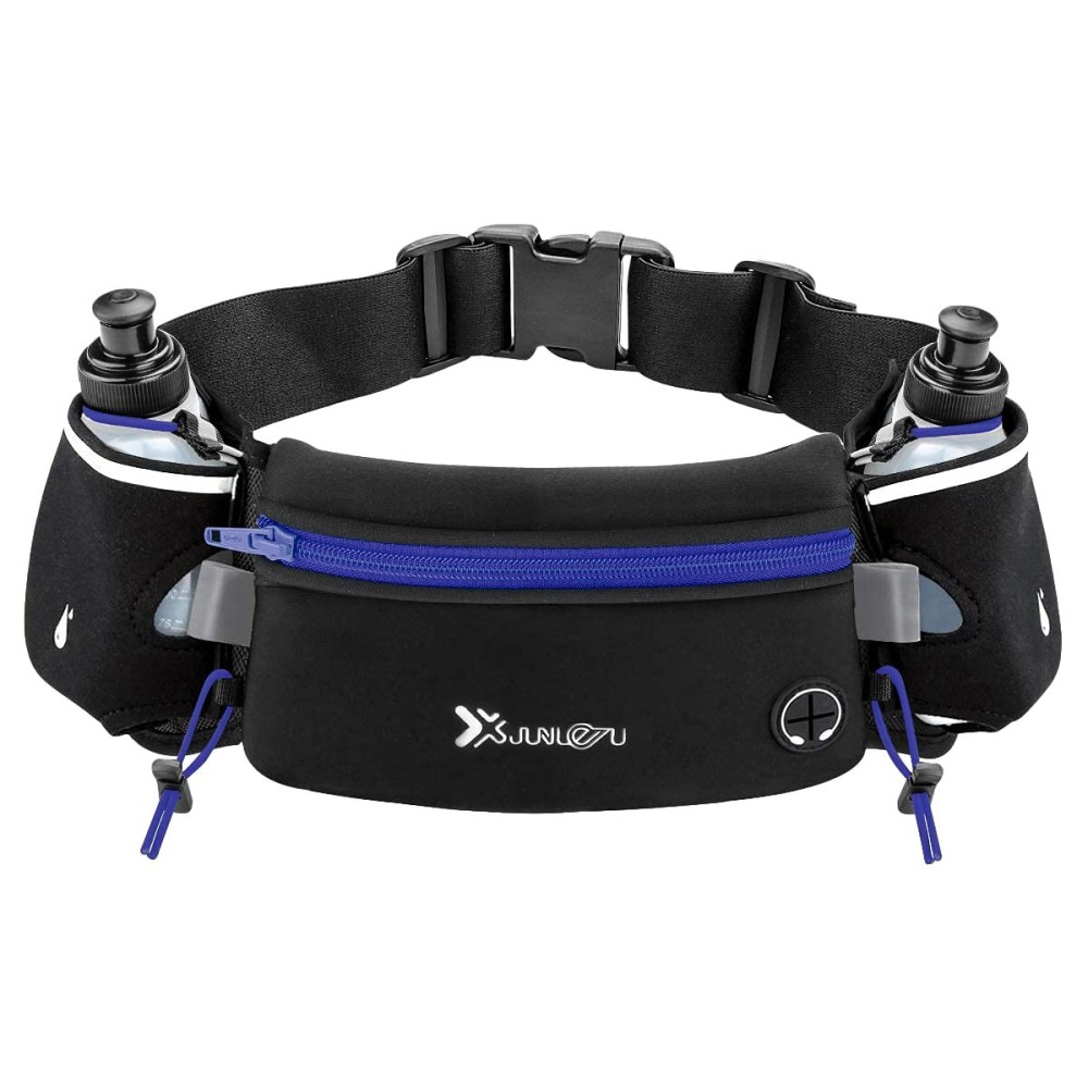 Number-one Running Belt with Water Bottles(2 x 175ML), Hydration Belt Waterproof Waist Pack Bag Fits iPhones Adjustable Sports Waist Pouch for Marathon Running Hiking Cycling,Blue
