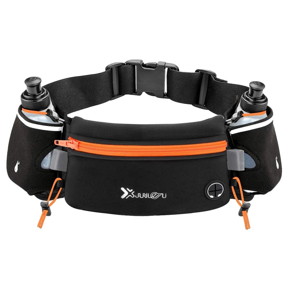 Number-one Running Belt with Water Bottles(2 x 175ML), Hydration Belt Waterproof Waist Pack Bag Fits iPhones Adjustable Sports Waist Pouch for Marathon Running Hiking Cycling,Orange