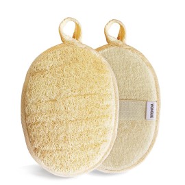 YIQINGJIE Natural Loofah Sponge Exfoliating Body Scrubber (2 Pack),Made with Eco-Friendly and Biodegradable Shower Luffa Sponge, Loofah for Women and Men, Beige