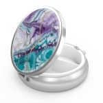 Pill Box 3 Compartment Small Pill Case,Portable for Pocket or Purse Pill Organizer Pill Container Holder to Hold Vitamins, Medication, Fish Oil and Supplements(Teal Blue Marble)