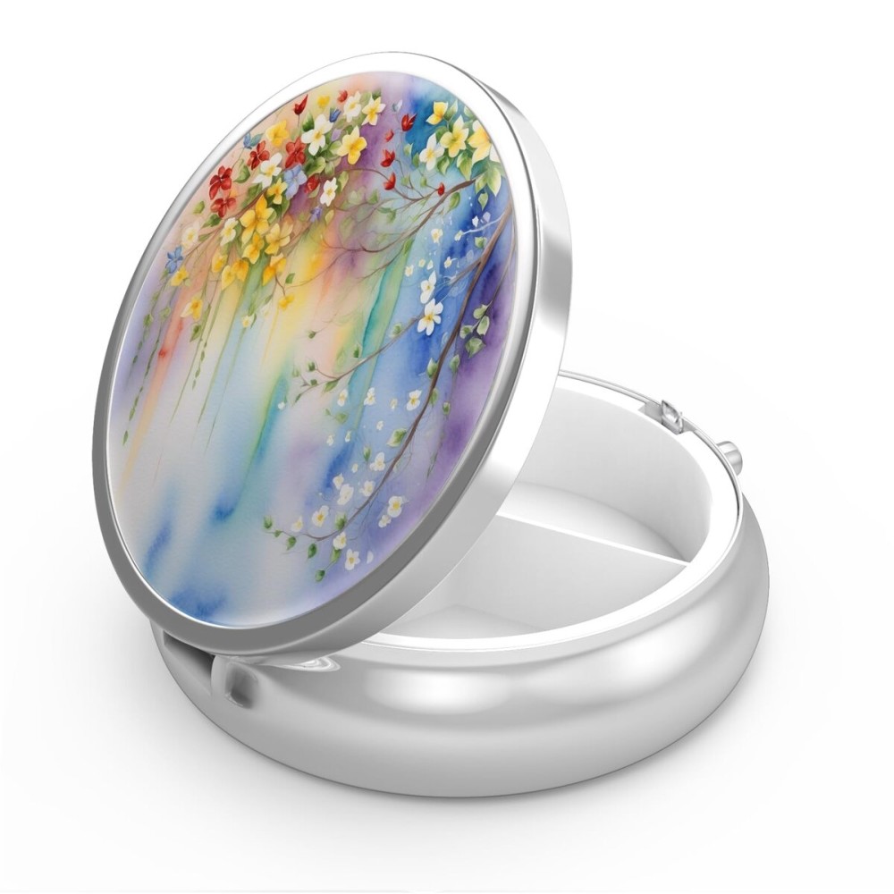 Pill Box 3 Compartment Small Pill Case,Portable for Pocket or Purse Pill Organizer Pill Container Holder to Hold Vitamins, Medication, Fish Oil and Supplements(Abstract Floral)