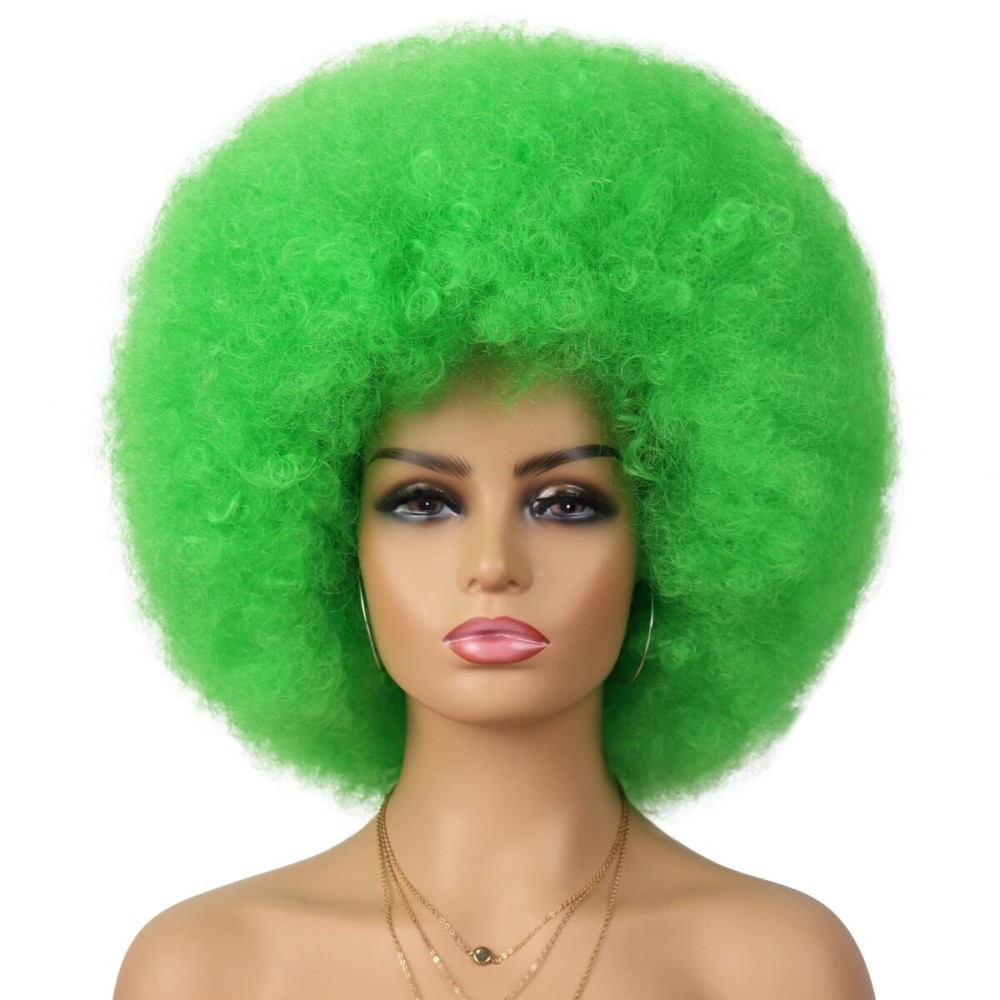 G&T Wig Afro Green Wigs for Women Costume Cosplay Disco Funny Wigs Heat Resistant Short Afro Kinky Curly Hair for St. Patrick\'s Day Party(Green)