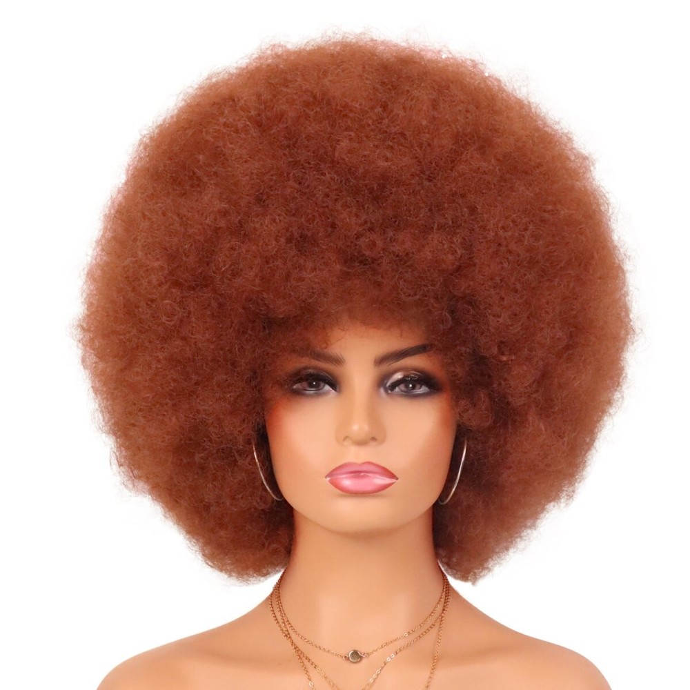 G&T Wig 70s Auburn Afro Wigs for Women Short Afro Kinky Curly Wig with Bangs Heat Resistant Bouncy Synthetic Costume Cosplay Party Wig