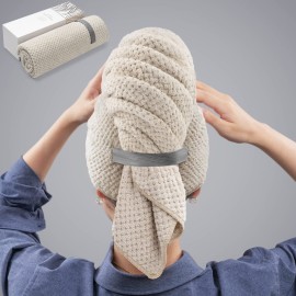 YFONG Large Hair Towel Wrap for Women, Super Absorbent Microfiber Hair Towel for Curly Hair, Fast Drying Hair Turbans with Elastic,Hair Drying Towel Wrap for Hair Care 26.3 X 40 (Camel)