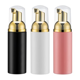2oz Foam Pump Bottle (3PCS) Empty Travel Foaming Dispenser for Hand Soap, Lash Cleanser, Shampoo (60ml, Gold &Black,White,Pink