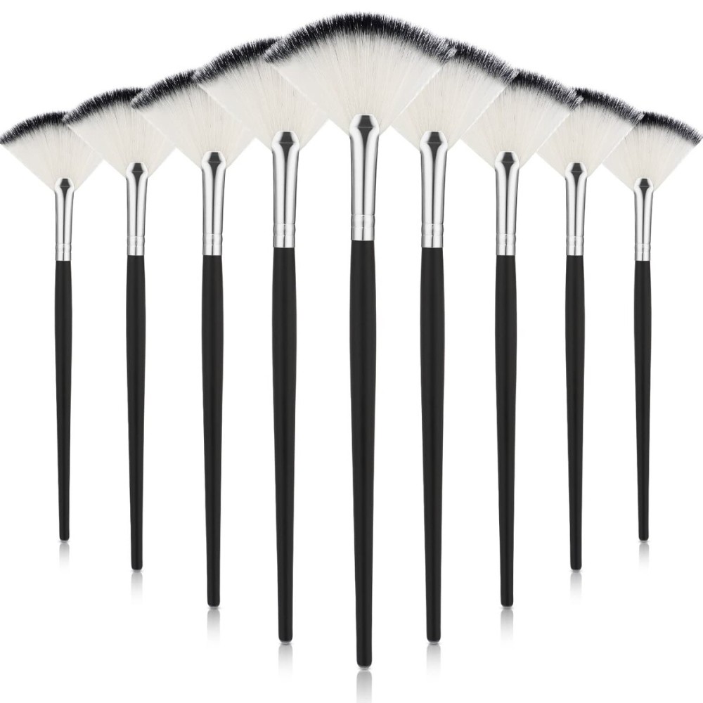 9 Pieces Facial Fan Mask Brushes, Soft Facial Applicator Brushes Tools for Peel Glycolic Makeup for Mud Cream(Black and Silver)