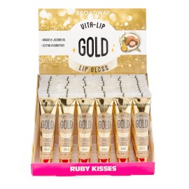 Ruby Kisses Broadway Vita-Lip Clear Lip Gloss (Gold 48 Pack), Ultra-Hydrating & Soothing Formula with Vitamin Oils, High-Shine Non-Sticky Finish, Glitter Lip Balm with Argan Jojoba Rosehip & Mint Oil