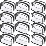 Weewooday 12 Pieces Clear Makeup Bags Cosmetic Storage Bags PVC Zipper Pouches Travel Waterproof Makeup Plastic Case for Women Organizing Toiletries Traveling Bathroom(Small,Black)