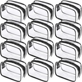 Weewooday 12 Pieces Clear Makeup Bags Cosmetic Storage Bags PVC Zipper Pouches Travel Waterproof Makeup Plastic Case for Women Organizing Toiletries Traveling Bathroom(Small,Black)