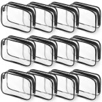 Weewooday 12 Pieces Clear Makeup Bags Cosmetic Storage Bags PVC Zipper Pouches Travel Waterproof Makeup Plastic Case for Women Organizing Toiletries Traveling Bathroom(Large,Black)