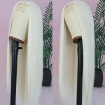 ANDRIA Platinum Blonde Wig with Little Lace on Frontal Long Straight Wig with Natural Hairline Glueless Wig Synthetic Heat Resistant Fiber Hair Wigs for Women 26 Inch