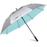 G4Free 62 Inch UV Protection Golf Umbrella Auto Open Vented Double Canopy Oversize Extra Large Windproof Sun Rain Umbrellas (Silver/Lake Blue)