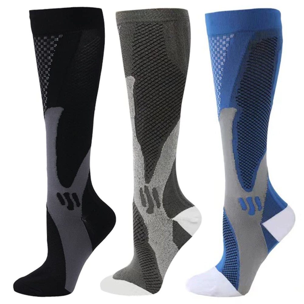 ZFiSt 3 Pair Sport Compression Socks Men Women, Compression Stocking Nurse Socks for Edema Travel(Black+blue+grey,XXL)