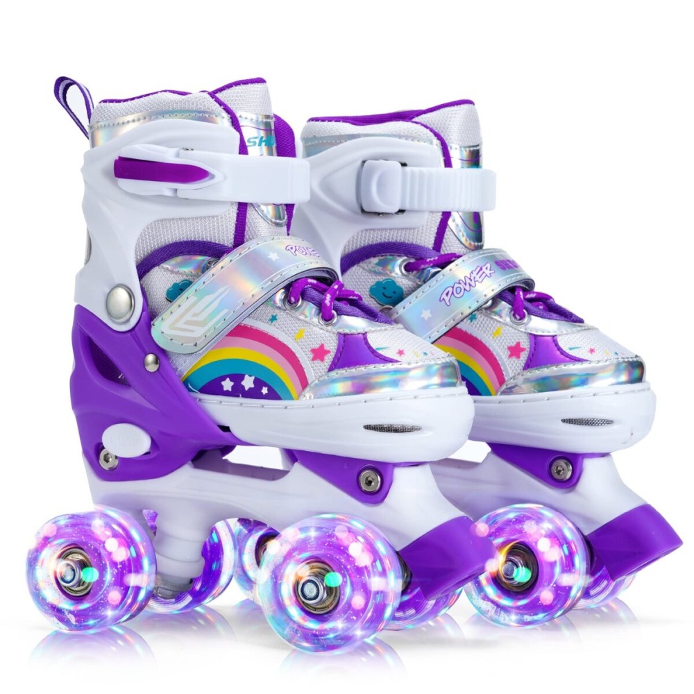 SHDSL Girls Roller Skates for Kids Beginners 4 Size Adjustable Roller Skates, Light UP 8 Wheels for Girls Roller Skate Fun Illuminating Roller Skate for Kids Girl Boys patines para nias