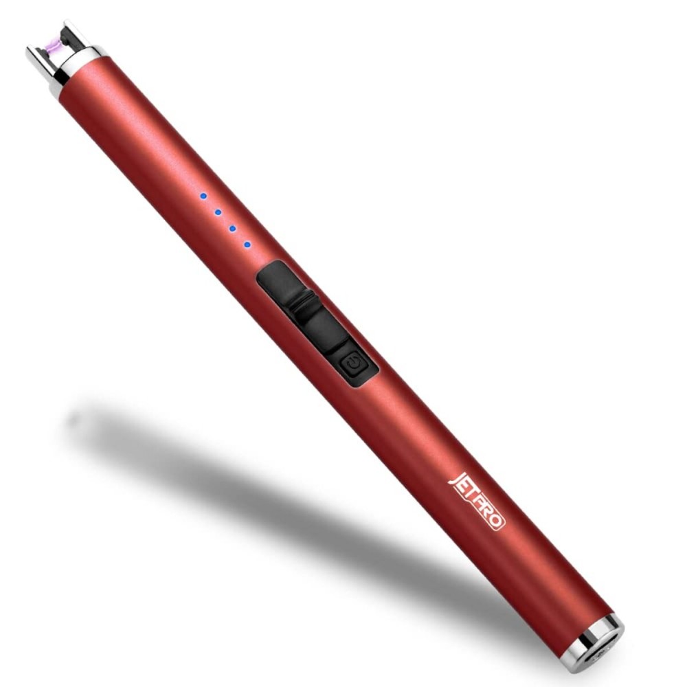 JETPRO USB Rechargeable Candle Lighter Electronic Arc Lighter Windproof Flameless with Safety Button for Camping Cooking BBQ (Red)