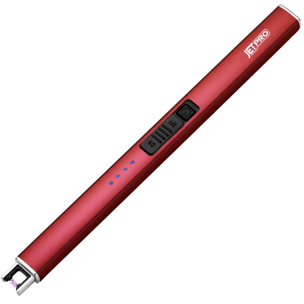 JETPRO Electric Arc Windproof Lighter Flameless USB Rechargeable Lighter with Safety Lock for Candle BBQ Camping (Red)