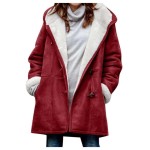 AI\'MOURI Windproof Sherpa Lined Outerwear for Women Winter,Fleece Hooded Overcoat with Pockets, Warm and Thicken Parka Jacket S-2XL Outdoor (Wine Red, S)